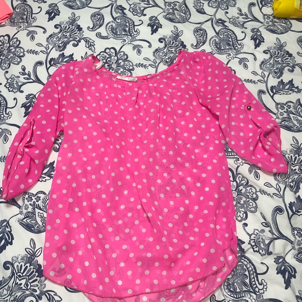 a'gaci Pink Polka Dot Blouse